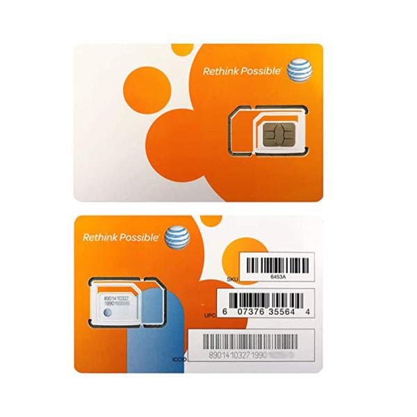 Buy AT&T SIM Card Compatible With Prepaid GoPhone Postpaid AT&T Cellular Service Universal Triple Cut 3 In 1 at wholesale prices