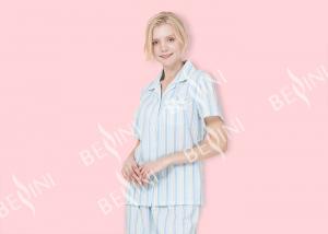 Quality Striped Ladies Short Sleeve Pajama Sets , Lace Trimmed Women'S Sleepwear Sets for sale