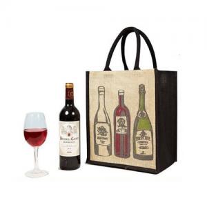 Portable Custom Tote Bags for Bottle Wine , Black Jute Shopping Bags Printed