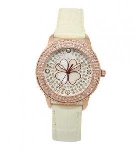 Quality Ladies Top Quality Vogue Steel Wrist Watches with Genuine Leather Strap and flower diamonds dial OEM for sale