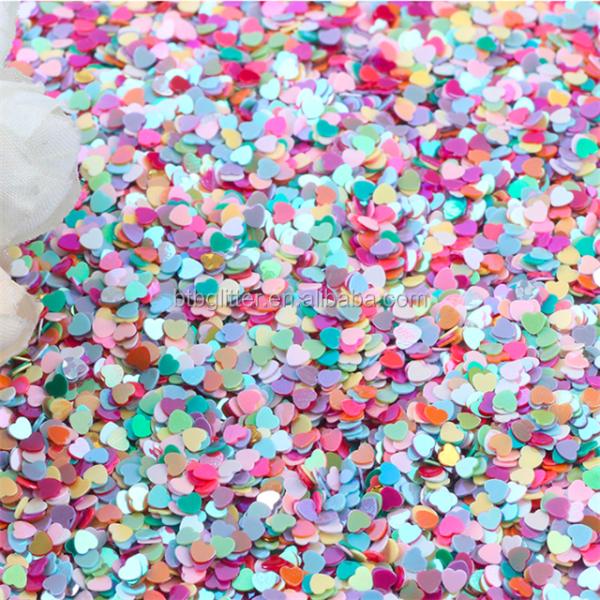Thousand Choices Offered Sequins 3mm Peach Heart Shape Mixed Glitter PVC Material for Artware