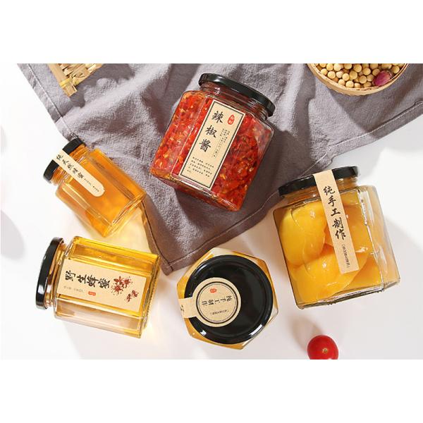 180ml / 280ml / 380ml Glass Jam Jar Hexagonal Shape Lead Free For Kitchen