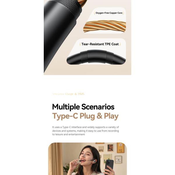 ESSAGER SK1 USB Type-C Earphones with 10mm Graphene Diaphragm Built-In Sound Card and Noise Cancelling for High-Quality Audio