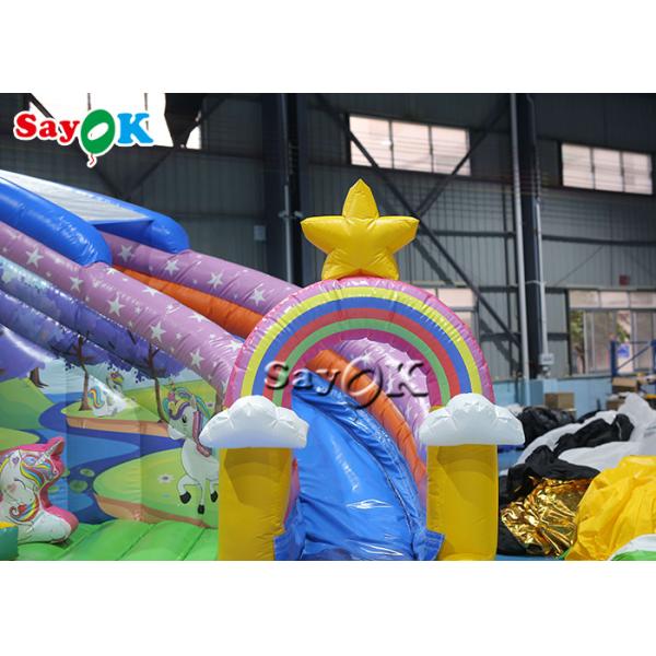 Unicorn Themed Inflatable Bounce House Slide With Ball Pit Pool