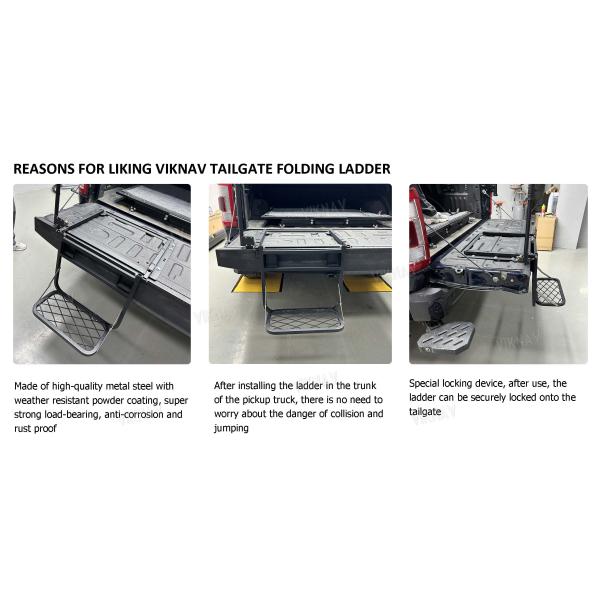 Viknav Foldable Pickup Truck Tailgate Ladder with Grab Handle Heavy Duty Universal Folding Tailgate