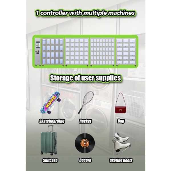 Self-Service Laundromat Vending Machine with 24/7 Operation, 15 Lockers, and 21.5 Inch Touch Screen for Automated Laundry Services