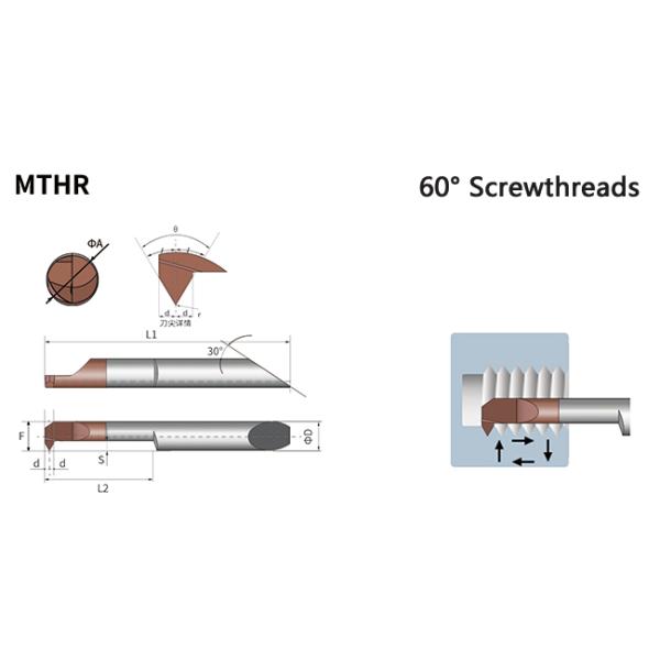 Accurate Positioning Carbide Boring Tools MTHR A60 Tiny Inner Thread Stable
