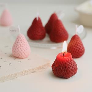 China Red Pink Strawberries Soy Wax Carved Candle Aromatic Home Scented Handmad on sale