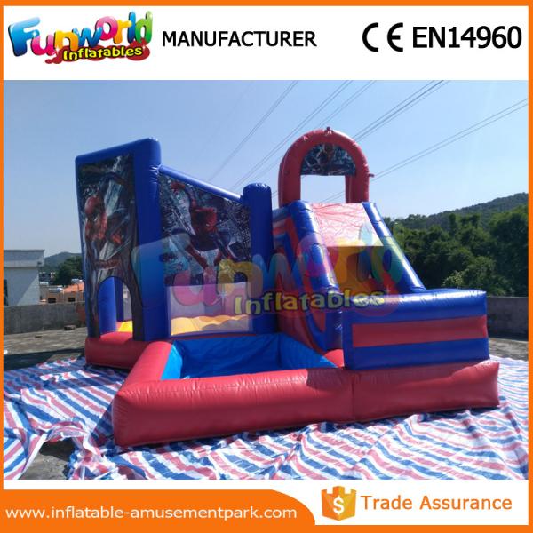 Quality Customized Size Spiderman Inflatable Combo Jumping Castle With Slide / Pool for sale