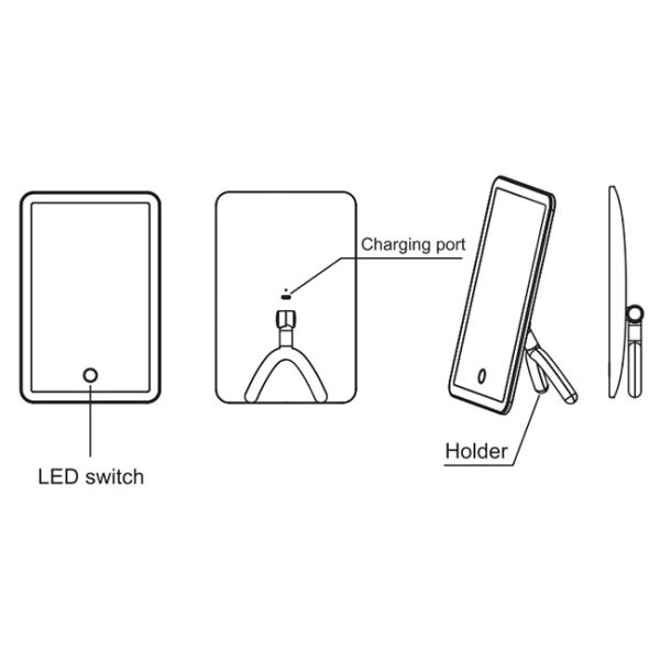 Folding Plastic Magnifying Mirror , Stepless Dimming Touch Sensor LED Vanity Mirror
