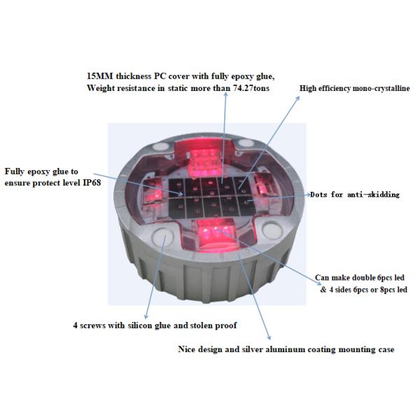 Waterproof Durable 2.5V 200MA Solar Road Indicator Light For Highway