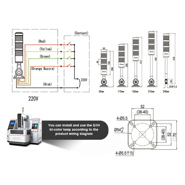 50000 Hours Lifespan LED Warning Light RYG Status Signaling For Led Cnc Machine Tool