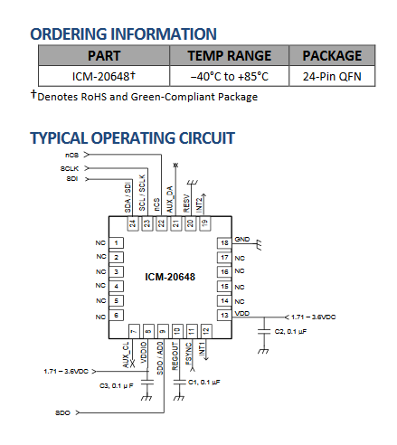 ICM-20648 I2C SPI IMU Inertial Measurement Unit TDK InvenSense