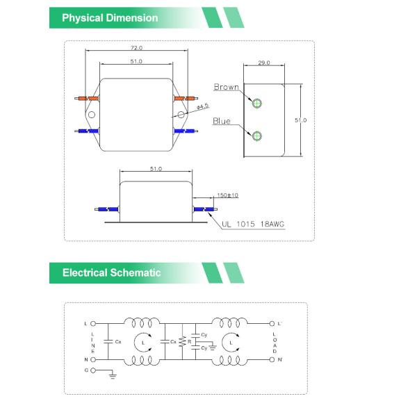 250V 10A D Series Single Phase Filter Dual Stage EMI Filter Wire Output Filter For Automotive