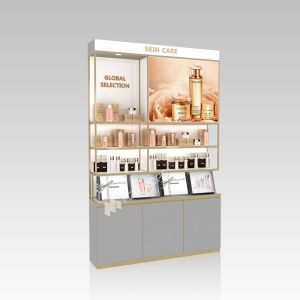 Buy cheap Cosmetic Shop Interior Design Gray Wooden Beauty Store Display Cabinet with from wholesalers