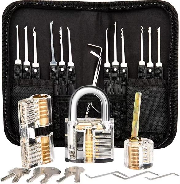 12pcs Black Locksmith Tools Lock Pick Set Transparent lock picking practice kit