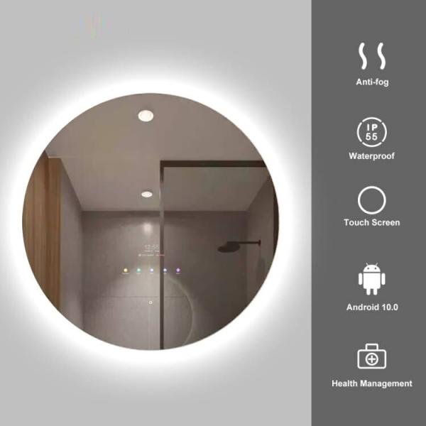 10.1'' Touchscreen Smart Mirror , IP65 PCAP Round Led Bathroom Mirrors