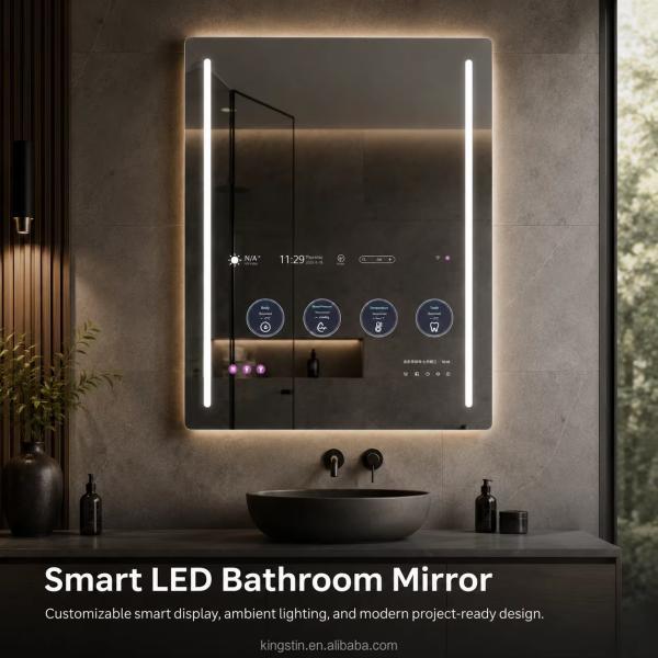 Custom Smart TV Bathroom Mirror with Android Touch Display, WiFi, Bluetooth and Side LEDs for Hotels,