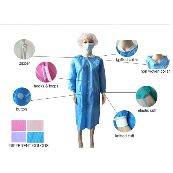 Dustproof PP Colored Disposable Scrubs And Lab Coats With Hook Loop Closure