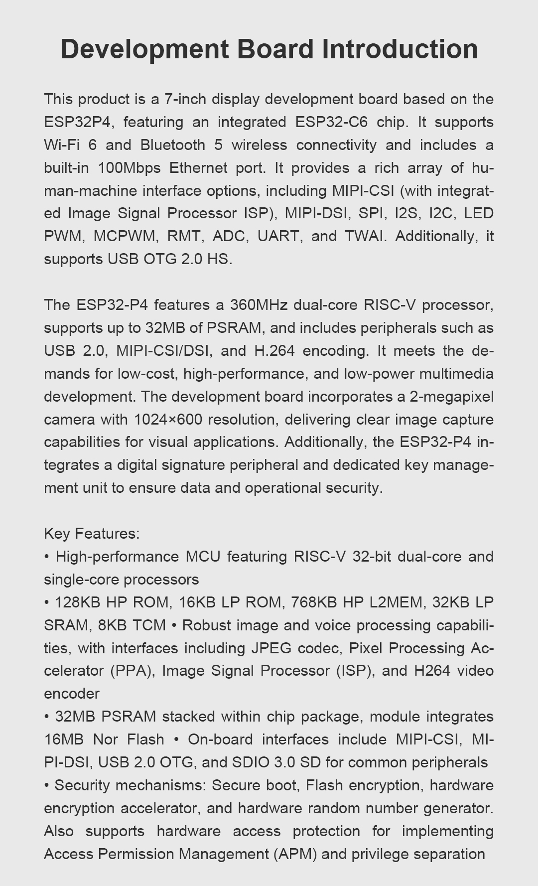 JC1060P470C_I_W_Y 7-inch IPS Full-Flat Panel ESP32-P4 Development Board with Integrated Camera and Housing
