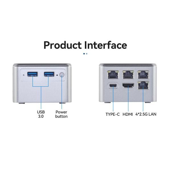 Intel Portable Soft Router Mini PC LPDDR4x With Four 2.5G LAN For Home Office