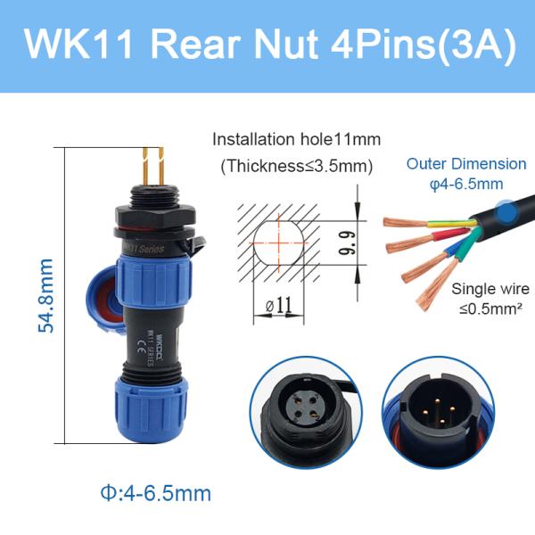 Male And Female Waterproof Connector Threaded Coupling Wk11 Rear Nut In Line Cable