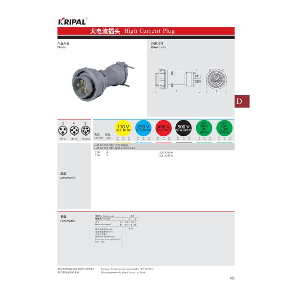250A 380V IP67 High Performance High Current Industrial Plug And Socket