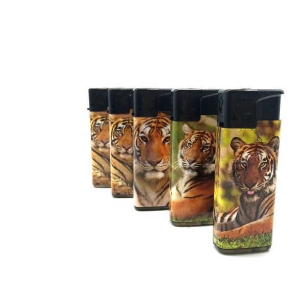 ISO9994 Standard Turbo Flame Windproof Gas Lighter with Tiger Sticker Customized Logo
