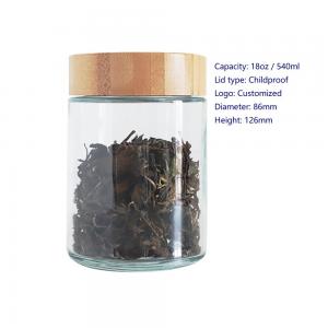 China 18oz Bamboo Lid Glass Jar Childproof Marijuana Packaging Big Hemp Flower Jar on sale