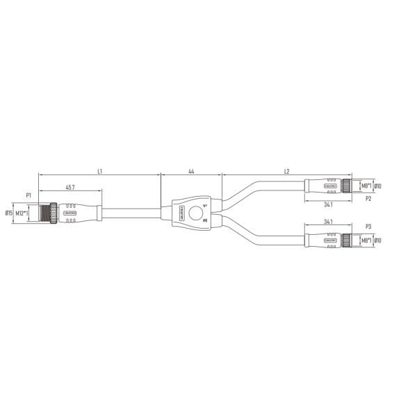 Oil resistant M12 Y Splitter Cable A Code 5 Pin M12 To M8 Cable