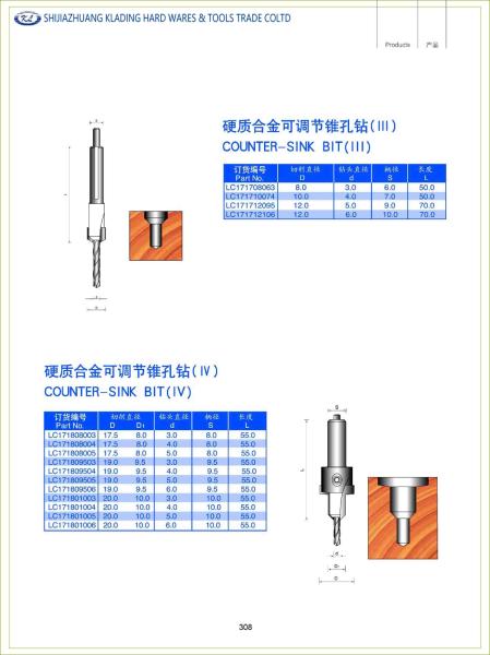 Boring bits;TCT countersink bits;hex shank countersink bits;hinge boring bit