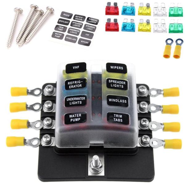 32V Blade Fuse Blocks 8 Way PBT Fuse Holder With Indicator Light