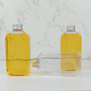 China PET 400ml Flat Plastic Bottles With Caps Clear Plastic Jars Juice Milk on sale