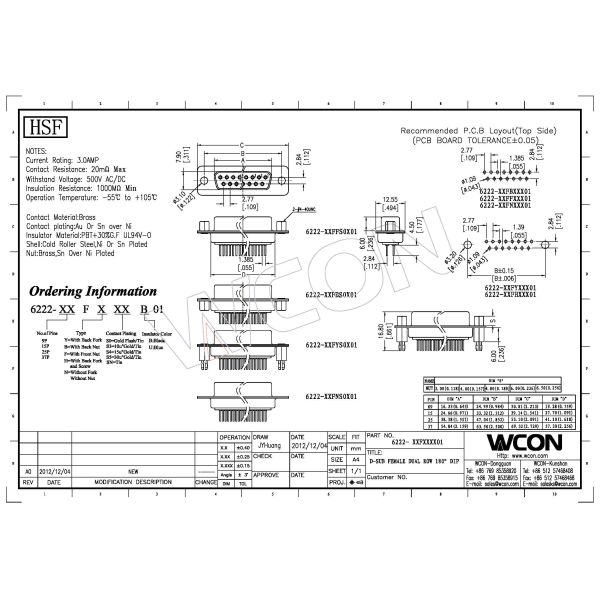 25 Pin Female D-SUB D Type Connector Dual Row 180° DIP Type For Connecting Computer
