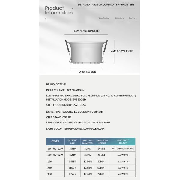 Anti Dazzle Round Recessed Downlight Ip44 6000K Embedded Ceiling Light