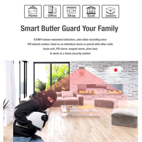 Smart Wireless PIR Motion Sensor Video Recorder with F1.6 aperture CX801