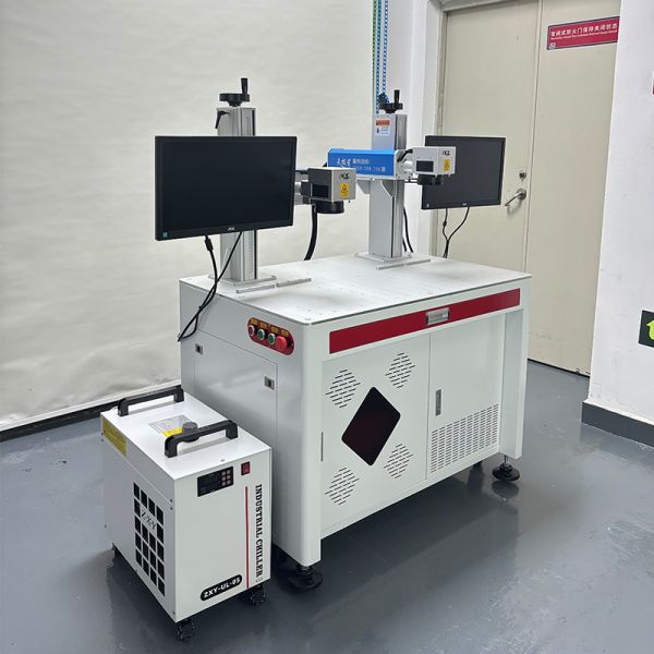 Dual-Head Dual-Station Fiber Laser Marking Machine with 100000hours Laser Life 0.05mm Spot Size and ≤7000mm/s Engraving Speed