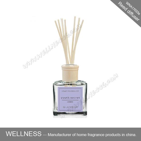 Buy Luxury reed diffuser with clear square bottle,colorful customized sticker and folding box at wholesale prices