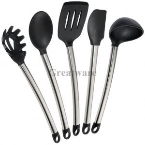 China 5 Pieces Silicone Kitchen Utensils with Stainless Steel Handle on sale