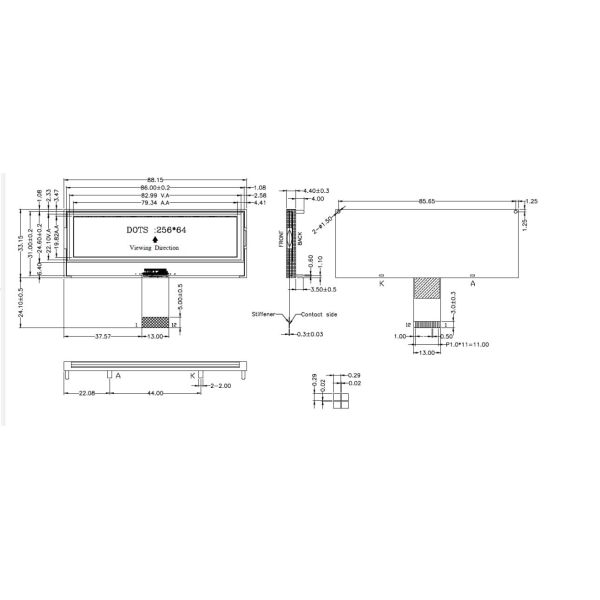 ST75256 Drive IC 256x64 Dot Graphic LCD Car Display COG FSTN Monochrome