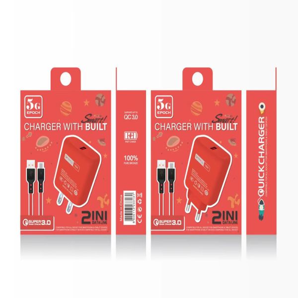 QC3.0 5V 2.1A Macaron Travel Adapter 2 In 1 With USB Data Cable