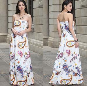 Quality European-style fashion strapless printed long billowing skirt maxi sexy dress for sale
