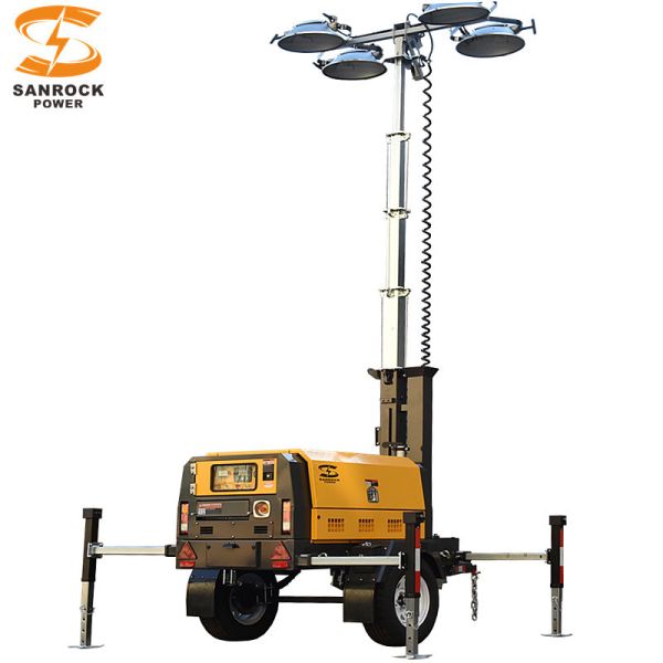 2 Wheels Portable Light Tower Generator Stable Performance Towable Light Tower