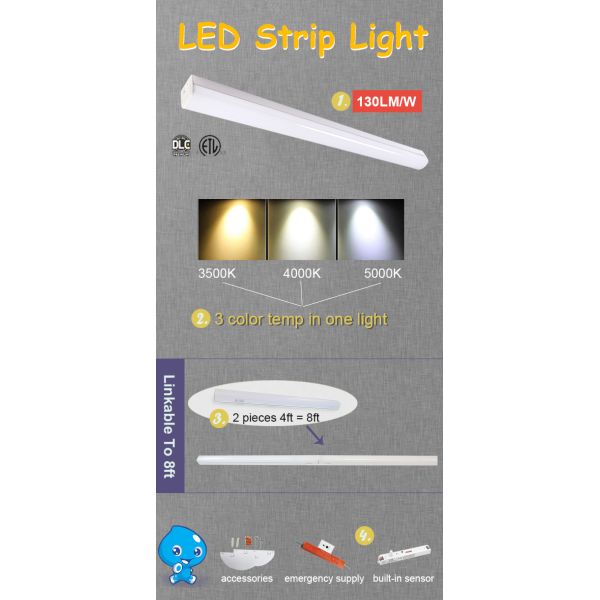 Dimmable 85 CRI 25W 2ft 4ft 8ft Linear LED Batten Strip Shop Light Fixture -40 40C