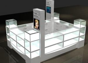 Quality Watch Custom Mall Kiosk Crystal Glass Combine Wood With LED Spot Lights for sale