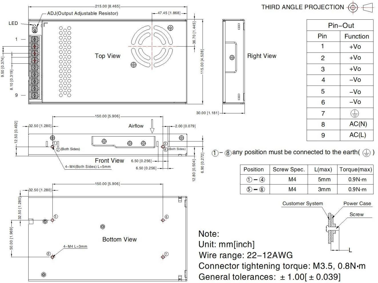 48V High Frequency AC DC Enclosed Power Supply 320W SGCC