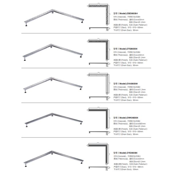 Custom Right Angle Shower Drain / Floor Drain / Corner Drain Polished