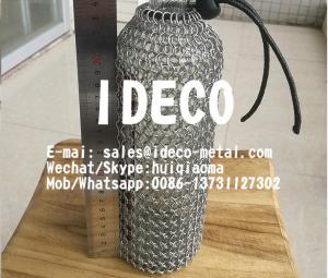 Quality Chainmail Ring Mesh Wine Bottle Bags, Chain Mail Can Koozie Sleeve, Aluminum Chainmail Winebottle Holder for sale