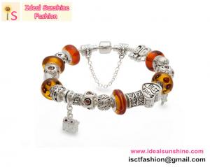 Quality Fashion European Silver Plated Charm Beads Bracelet Jewelry amber colour silver owl Charm for sale