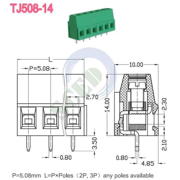 Green 5.08mm 300V 10A PA66 PCB Terminal Block Euro Type For Automatic Control